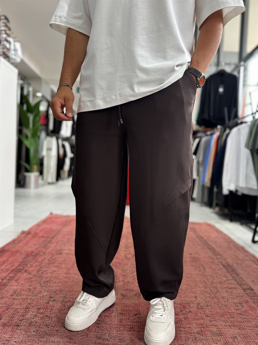 Coffee Brown Knee Detail Baggy Sweatpants BLA-738