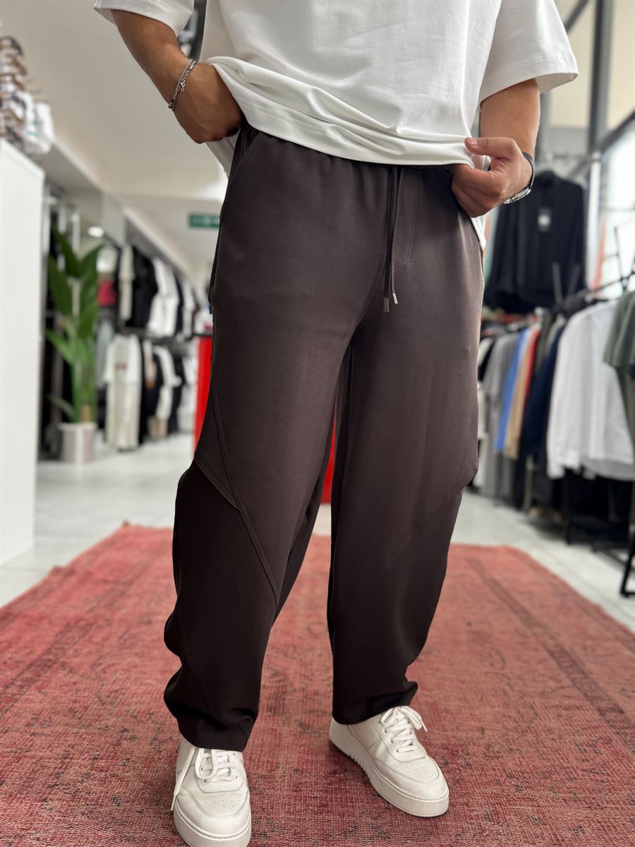Coffee Brown Knee Detail Baggy Sweatpants BLA-738