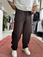 Coffee Brown Knee Detail Baggy Sweatpants BLA-738