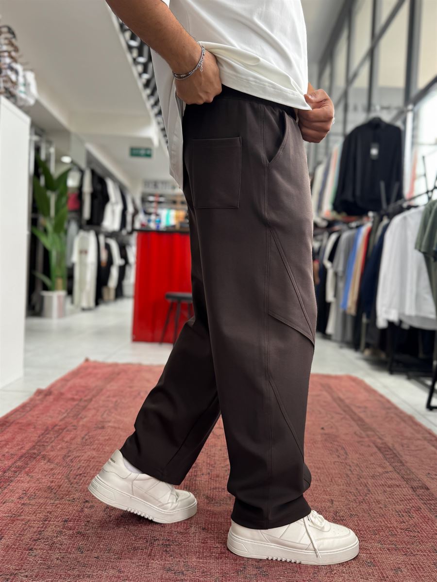 Coffee Brown Knee Detail Baggy Sweatpants BLA-738