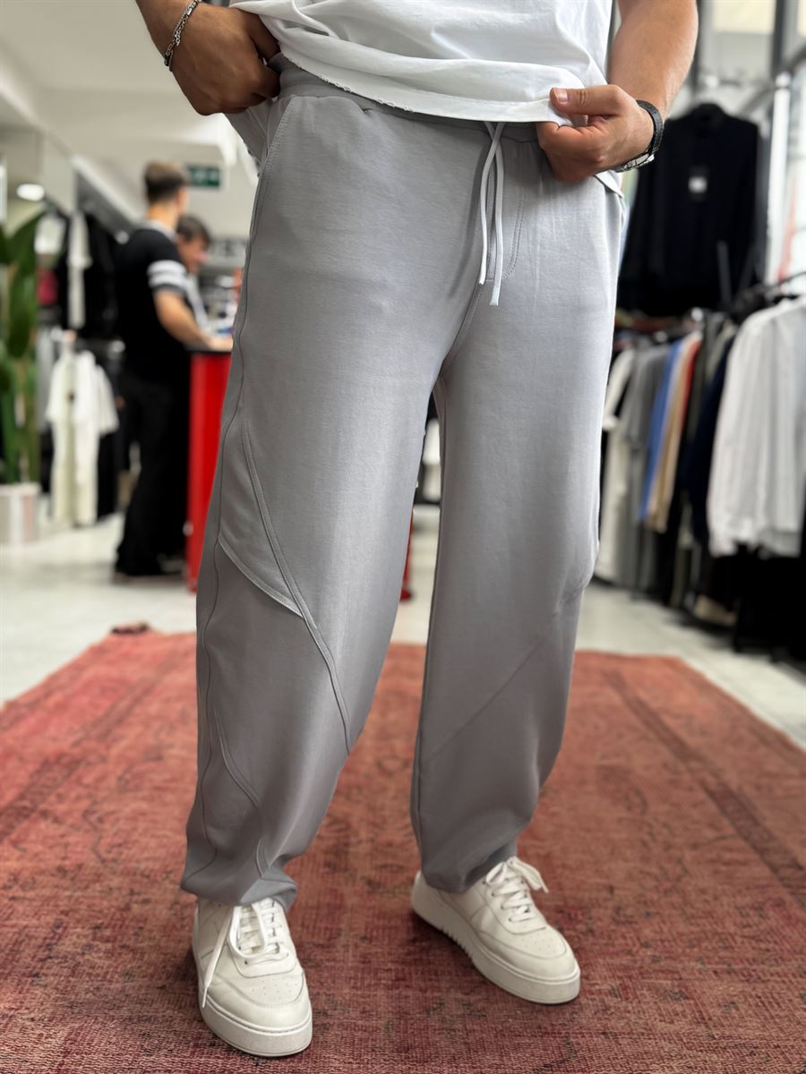 Grey Baggy Sweatpants with Knee Detail BLA-738
