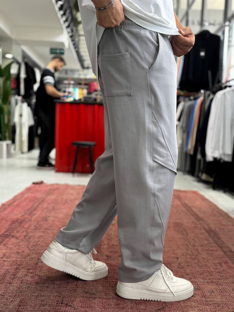 Grey Baggy Sweatpants with Knee Detail BLA-738