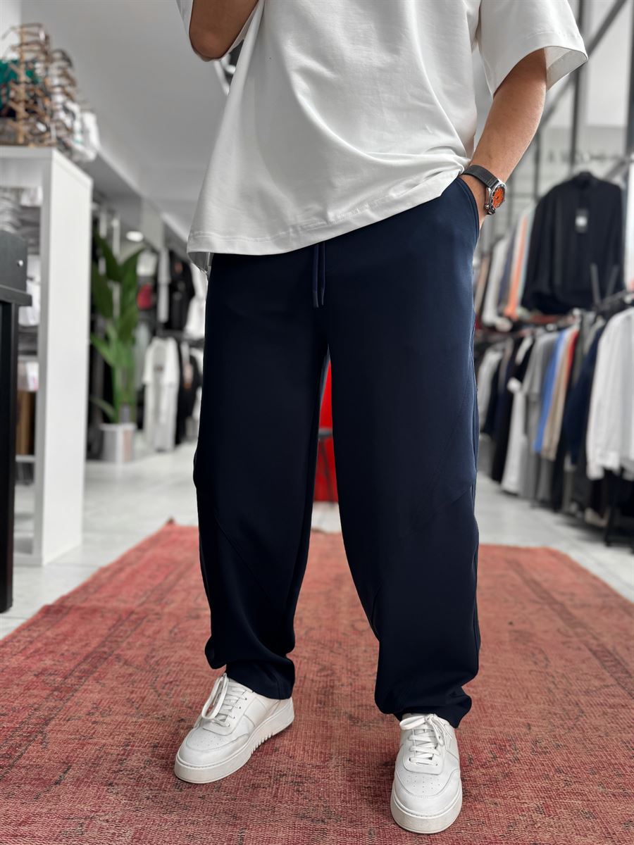 Navy Blue Baggy Sweatpants with Knee Detail BLA-738