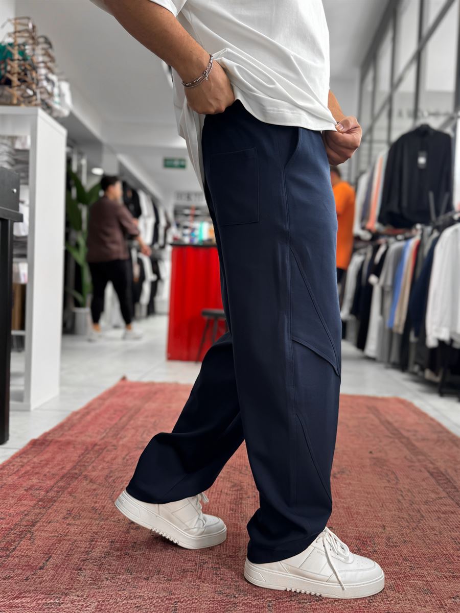 Navy Blue Baggy Sweatpants with Knee Detail BLA-738