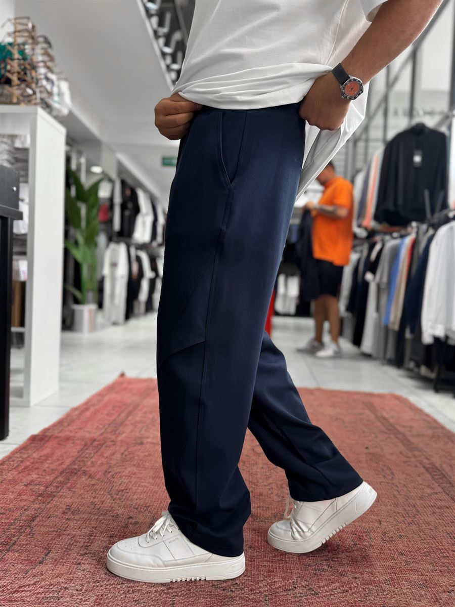 Navy Blue Baggy Sweatpants with Knee Detail BLA-738