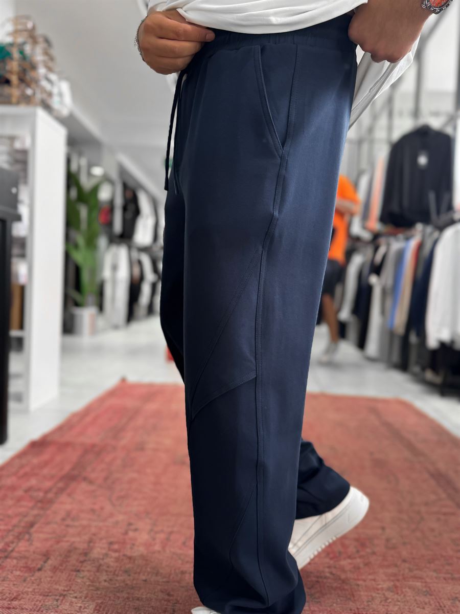 Navy Blue Baggy Sweatpants with Knee Detail BLA-738