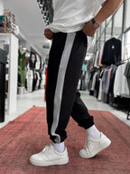 Black Sweatpants with Side Stripes and Elastic Waistband BLA-766