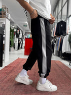 Black Sweatpants with Side Stripes and Elastic Waistband BLA-766