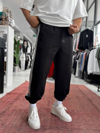 Black Sweatpants with Side Stripes and Elastic Waistband BLA-766