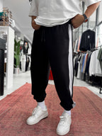 Black Sweatpants with Side Stripes and Elastic Waistband BLA-766