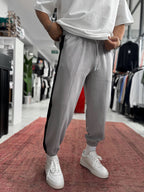 Grey Sweatpants with Side Stripes and Elastic Waistband BLA-766