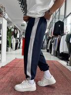 Navy Blue Tracksuit with Side Stripes and Elastic Waistband BLA-766