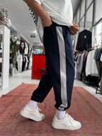 Navy Blue Tracksuit with Side Stripes and Elastic Waistband BLA-766