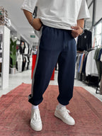Navy Blue Tracksuit with Side Stripes and Elastic Waistband BLA-766