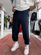 Navy Blue Tracksuit with Side Stripes and Elastic Waistband BLA-766