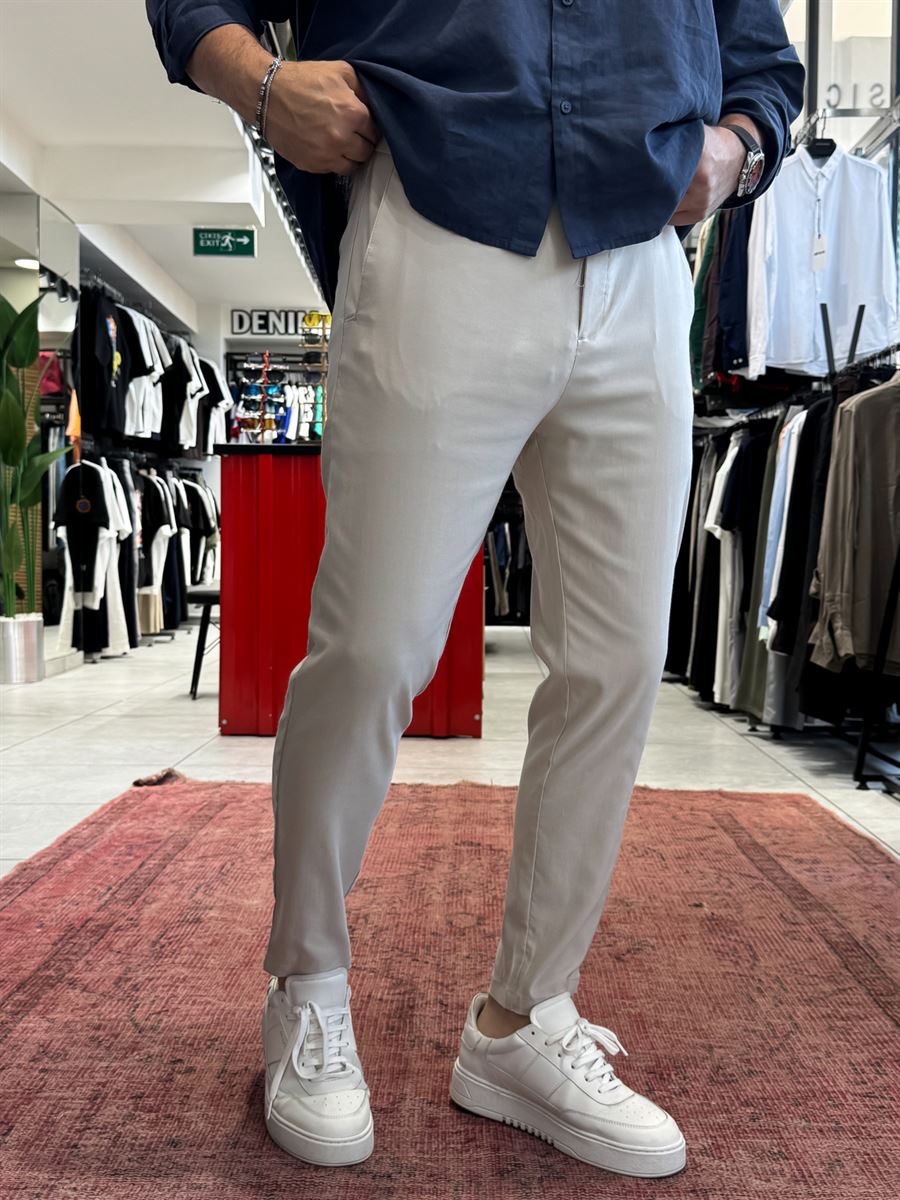 Beige Lycra Regular Pants BY-5058
