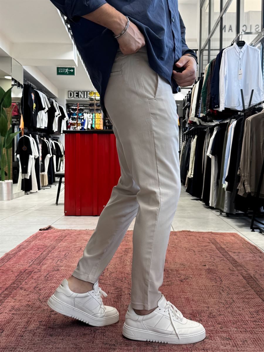 Beige Lycra Regular Pants BY-5058