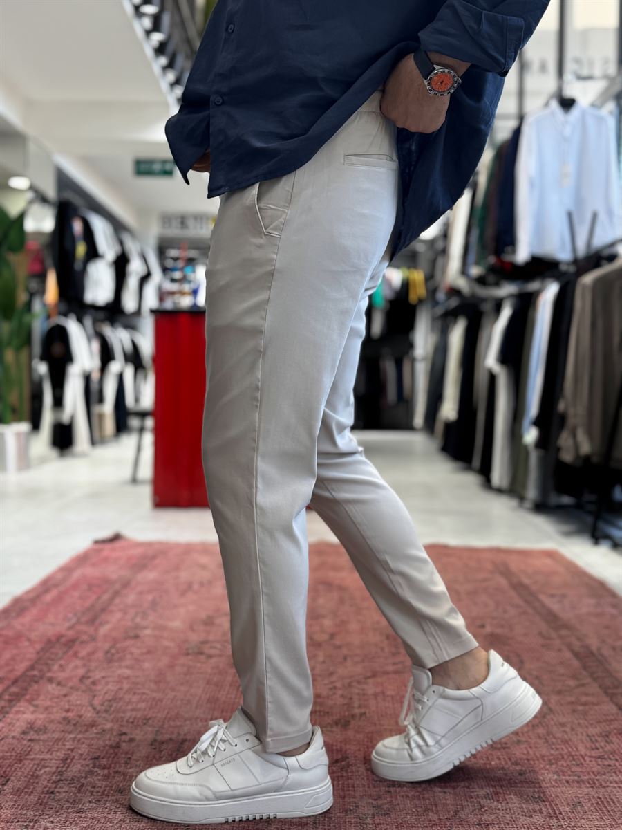 Beige Lycra Regular Pants BY-5058