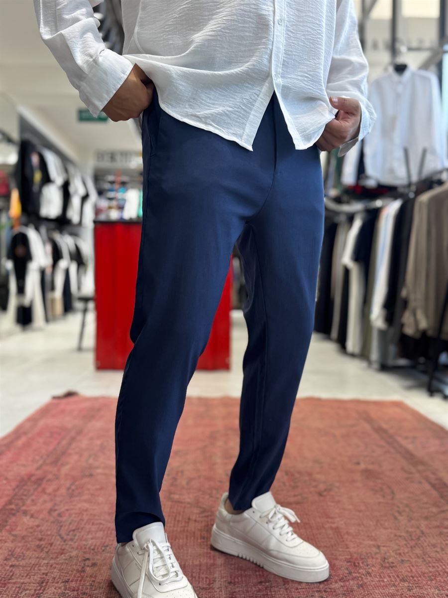 Navy Blue Lycra Regular Pants BY-5058