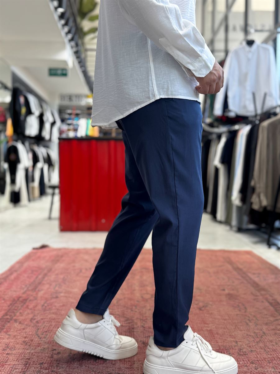 Navy Blue Lycra Regular Pants BY-5058