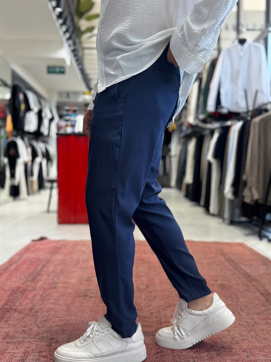 Navy Blue Lycra Regular Pants BY-5058