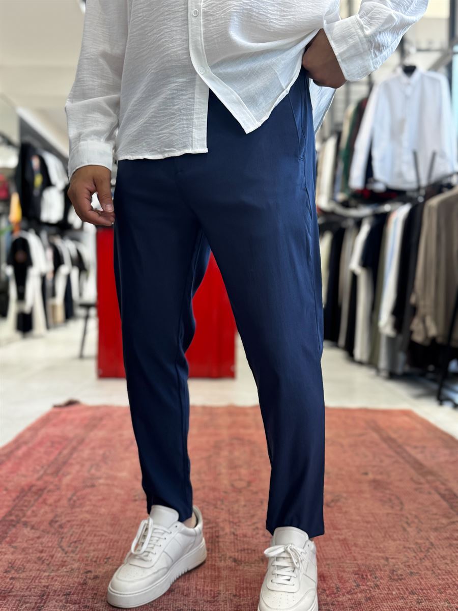 Navy Blue Lycra Regular Pants BY-5058