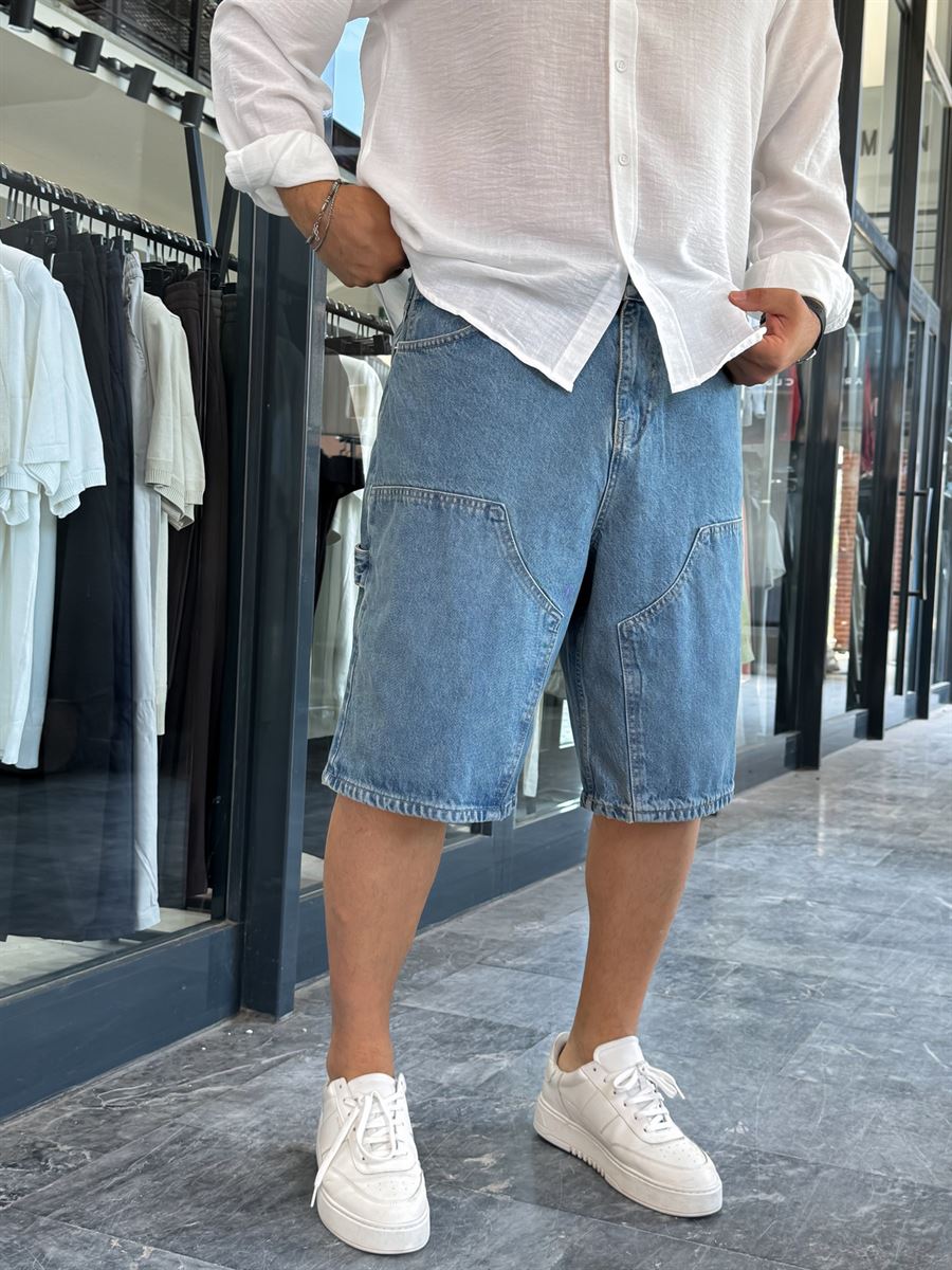 Blue Denim Shorts with Side Detail DF-3357