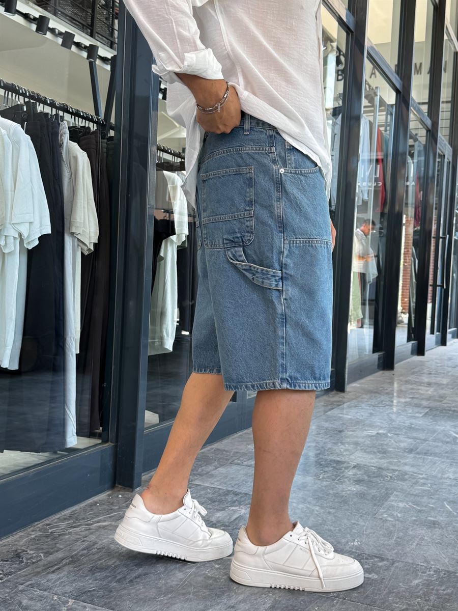 Blue Denim Shorts with Side Detail DF-3357