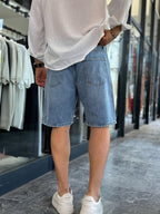 Blue Denim Shorts with Side Detail DF-3357