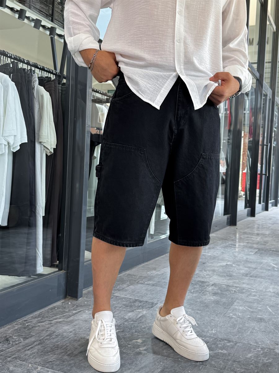 Black Denim Shorts with Side Detail DF-3357