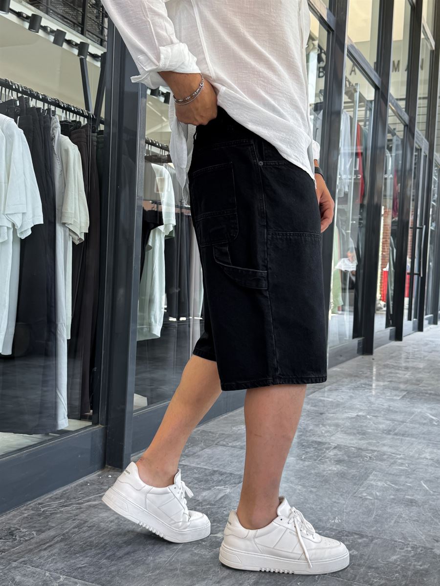 Black Denim Shorts with Side Detail DF-3357
