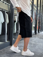 Black Denim Shorts with Side Detail DF-3357