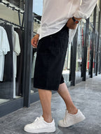 Black Denim Shorts with Side Detail DF-3357