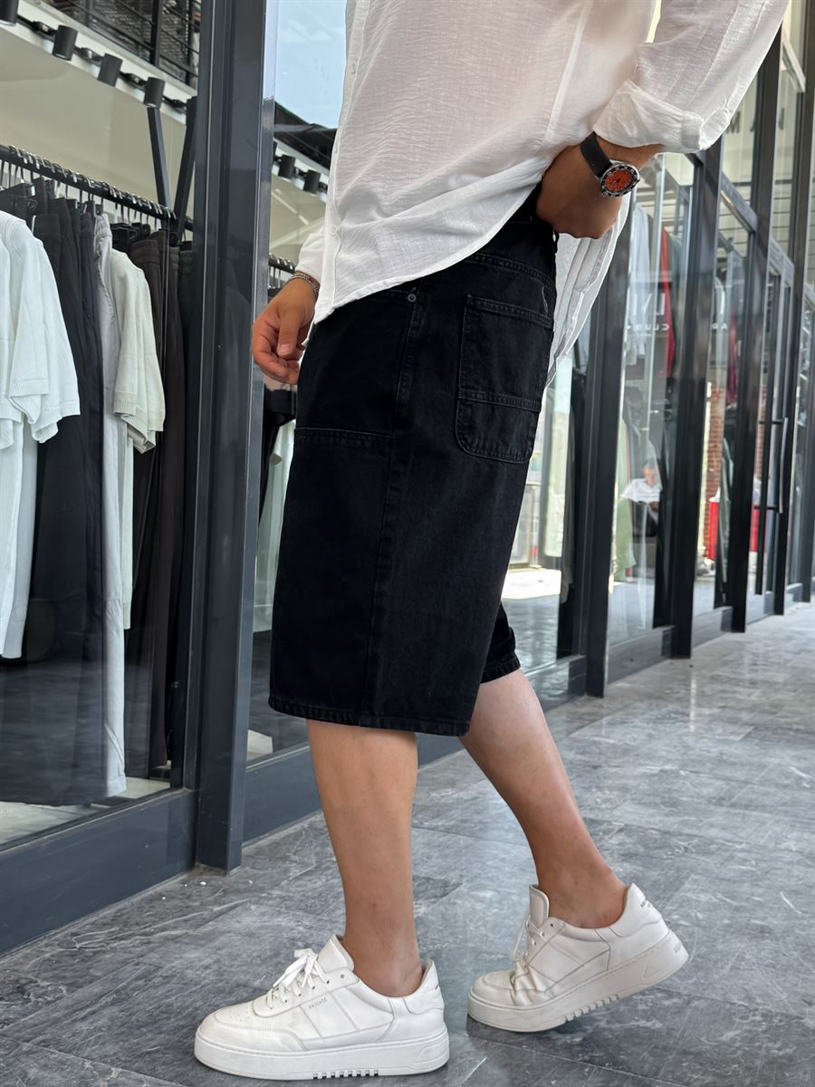 Black Denim Shorts with Side Detail DF-3357