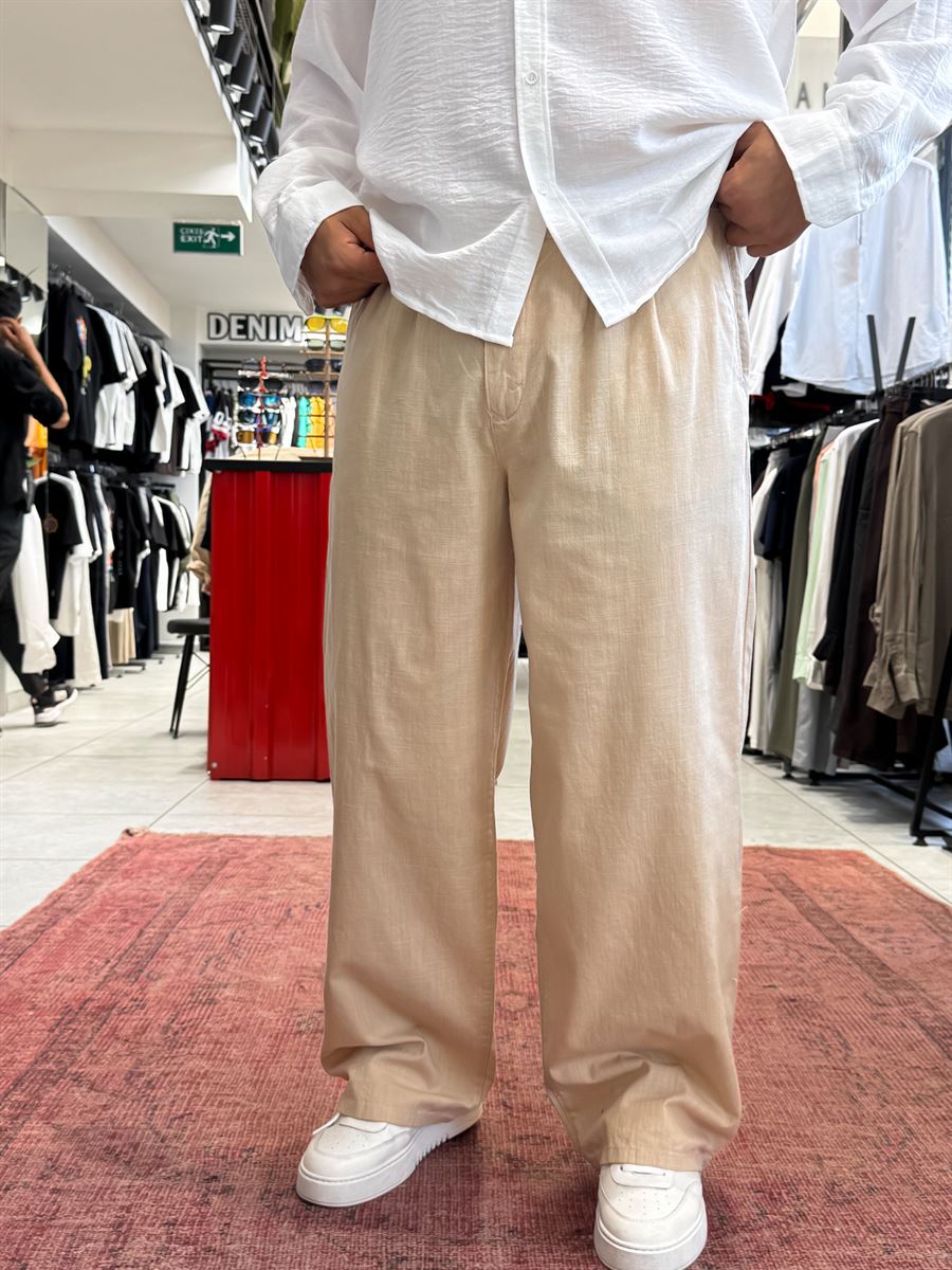 Beige Linen Baggy Trousers GJ-17237