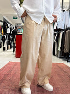 Beige Linen Baggy Trousers GJ-17237