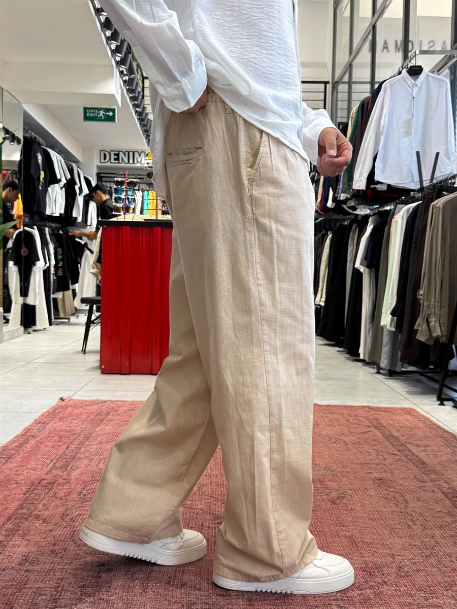 Beige Linen Baggy Trousers GJ-17237