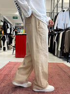 Beige Linen Baggy Trousers GJ-17237