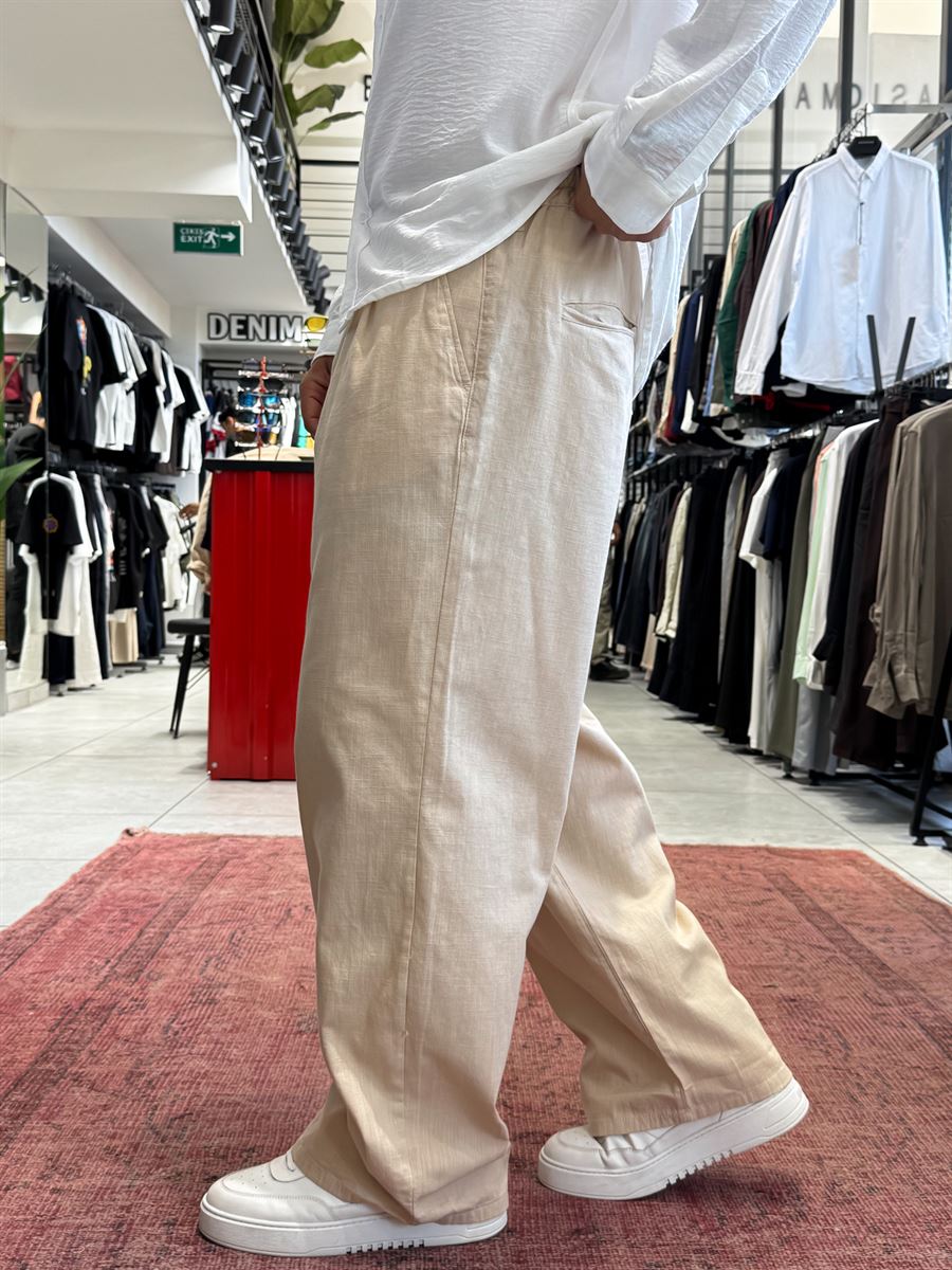 Beige Linen Baggy Trousers GJ-17237