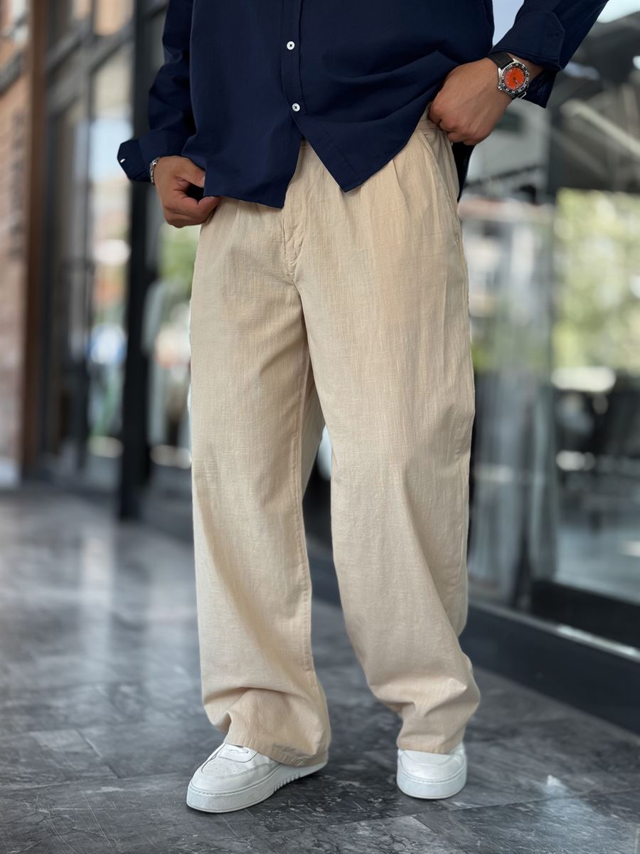 Beige Linen Baggy Trousers GJ-17237