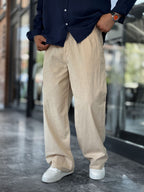 Beige Linen Baggy Trousers GJ-17237