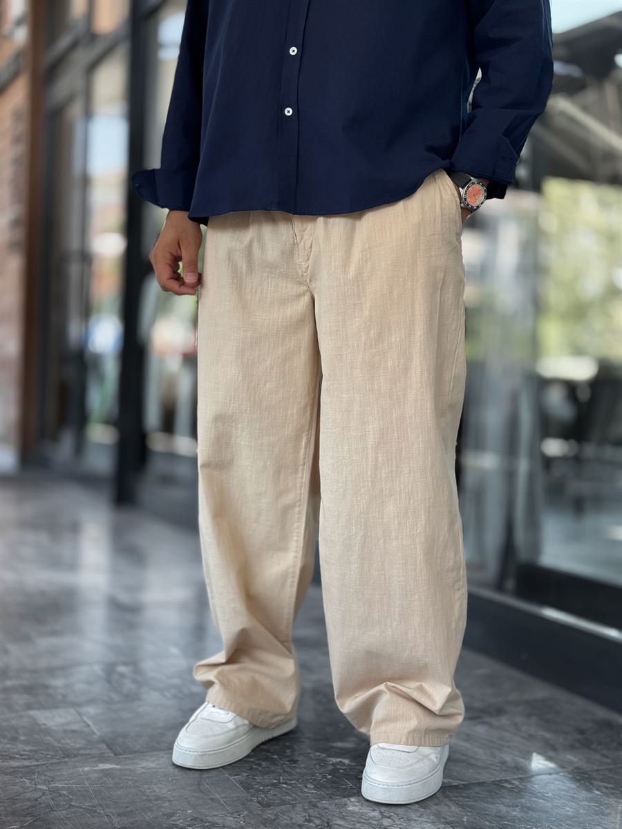 Beige Linen Baggy Trousers GJ-17237