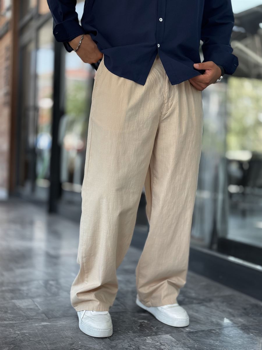 Beige Linen Baggy Trousers GJ-17237