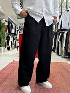 Black Linen Baggy Pants GJ-17237