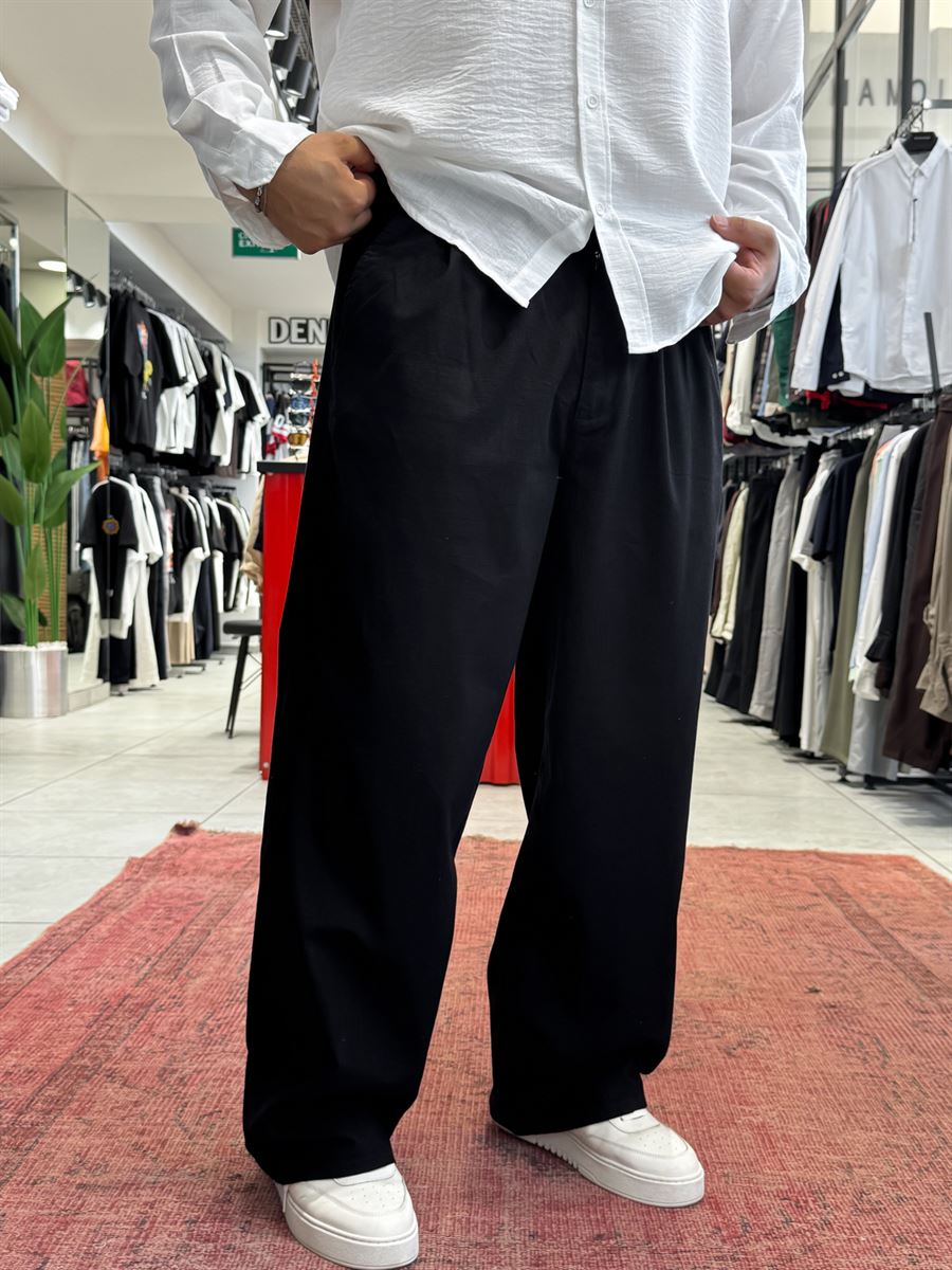 Black Linen Baggy Pants GJ-17237
