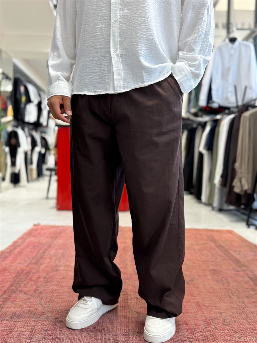 Coffee Linen Baggy Pants GJ-17237