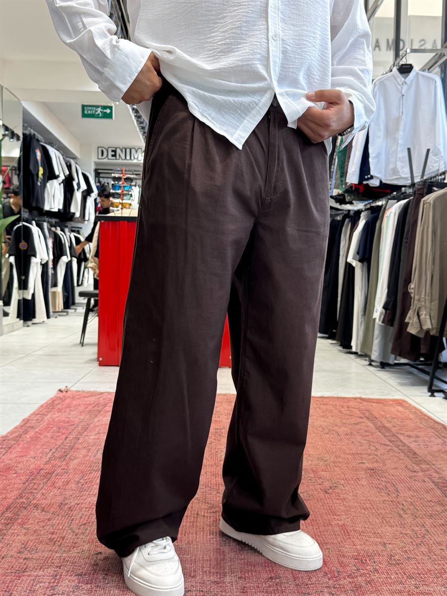 Coffee Linen Baggy Pants GJ-17237