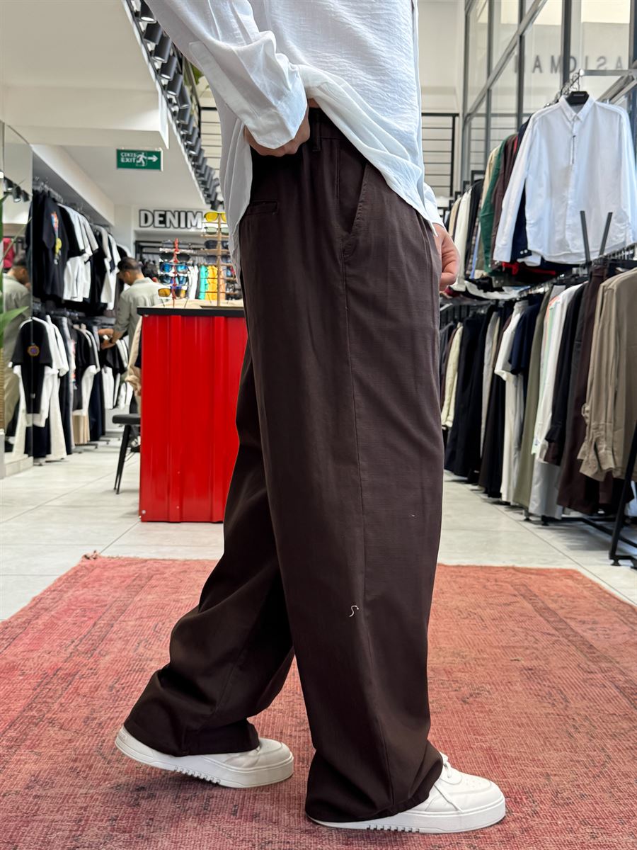 Coffee Linen Baggy Pants GJ-17237