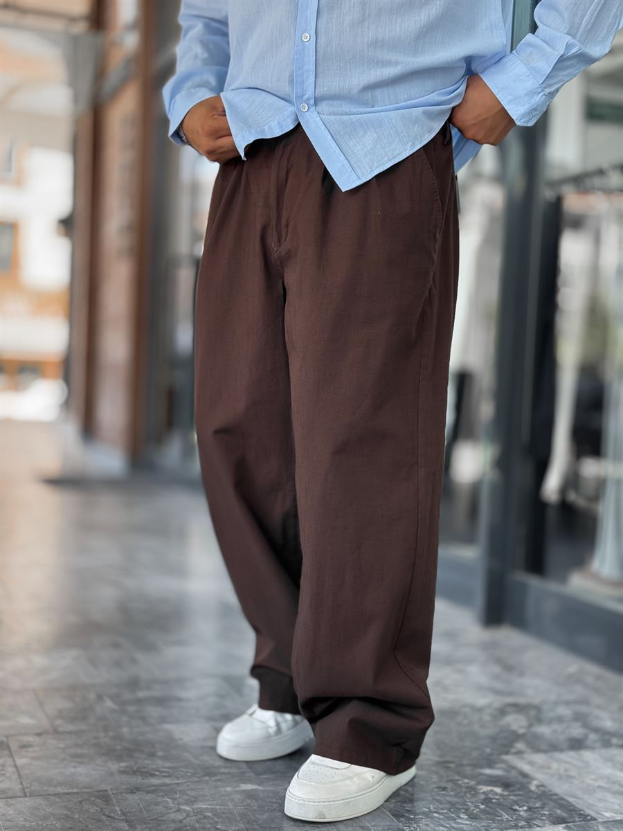 Coffee Linen Baggy Pants GJ-17237