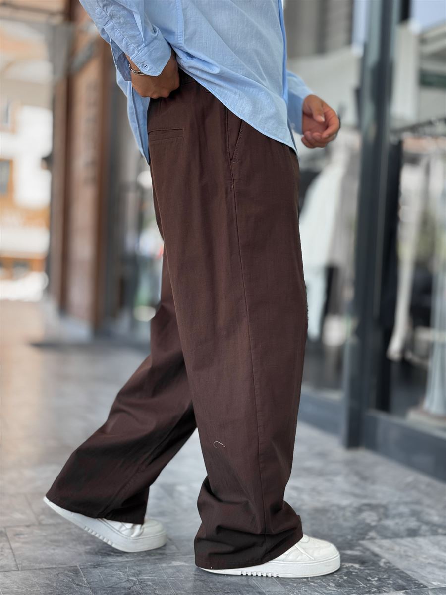 Coffee Linen Baggy Pants GJ-17237